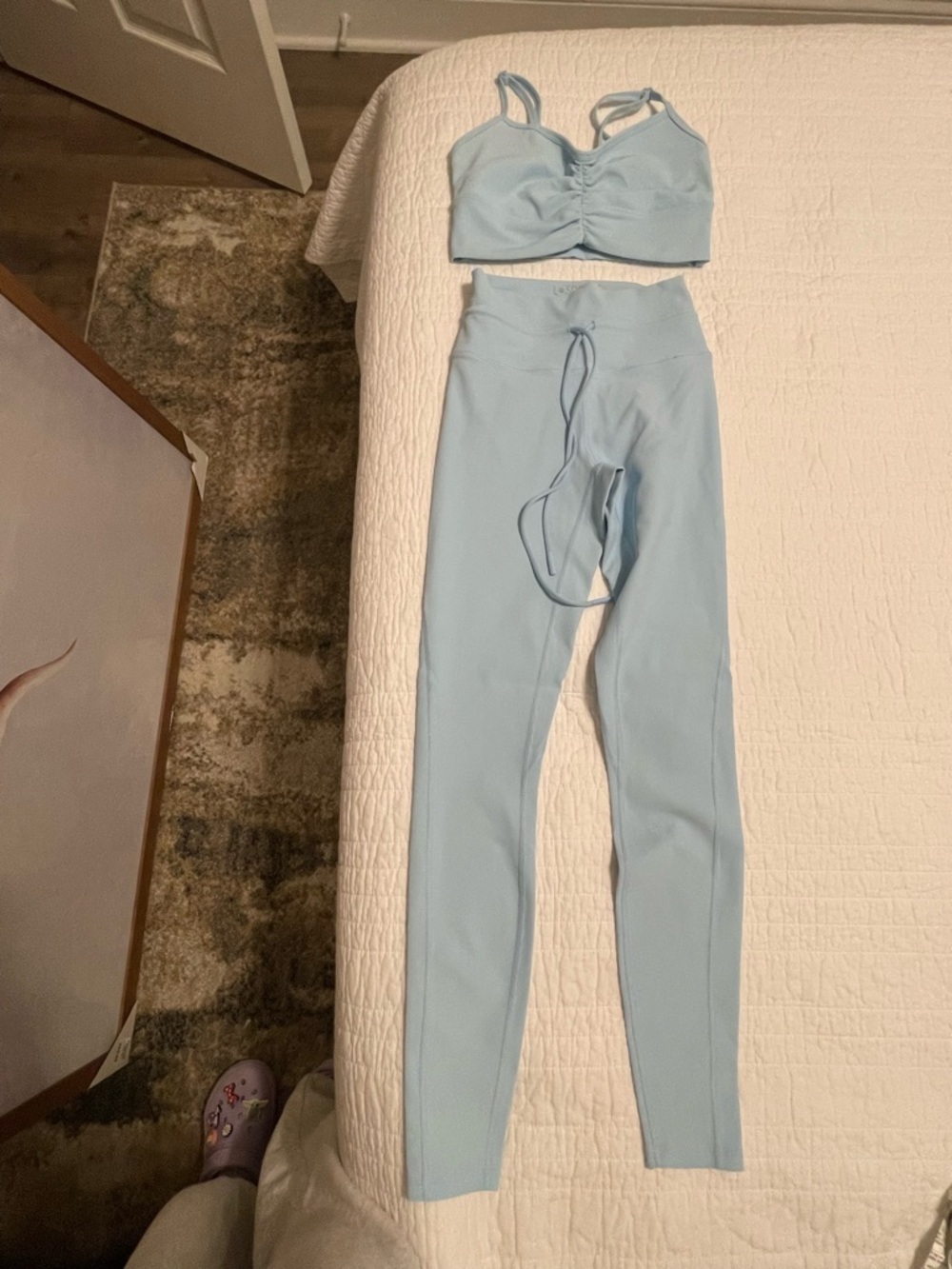 l*space Sky Blue Ribbed Active Two-Piece Set - Crop Bra & High-Waist Leggings